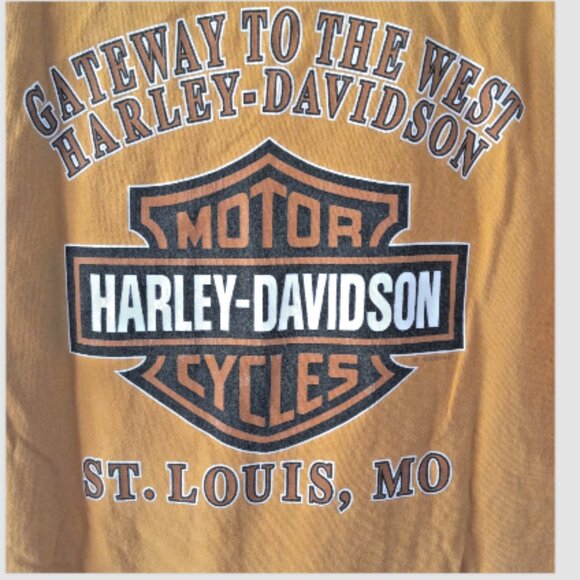 Genuine Harley-Davidson Biker T-Shirt Men’s Medium Orange Yellow St Louis MO - Picture 6 of 12